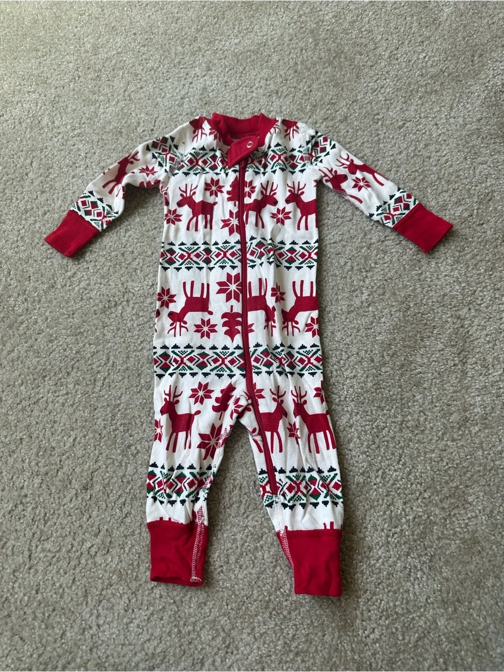 Hanna Andersson Organic Cotton Christmas Reindeer Zip Pajamas 6–12M Holiday